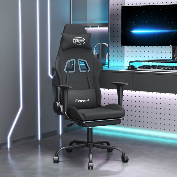 Silla gaming con reposapiés tela negro D