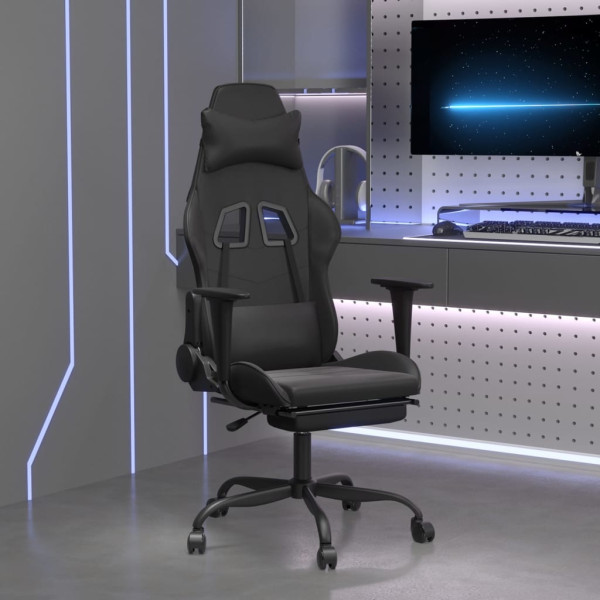 Silla gaming de masaje y reposapiés cuero sintético negro D