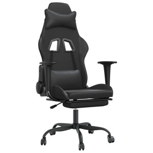 Silla gaming de masaje y reposapiés cuero sintético negro H