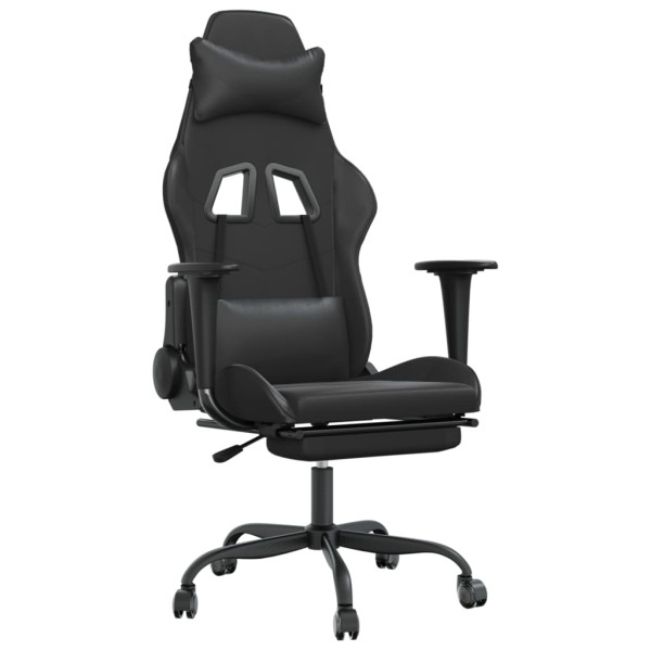 Cadeira gaming massagens c/ apoio pés couro artif. preto M 2