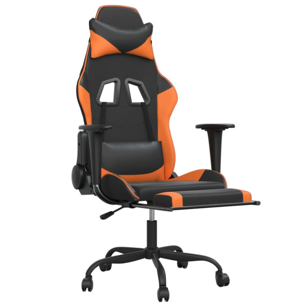 Cadeira gaming massagem c/ apoio pés couro artif. preto/laranja M 3