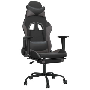 Cadeira gaming massagens c/ apoio pés couro artif. preto/cinza H
