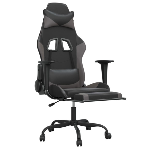 Cadeira gaming massagens c/ apoio pés couro artif. preto/cinza M 3