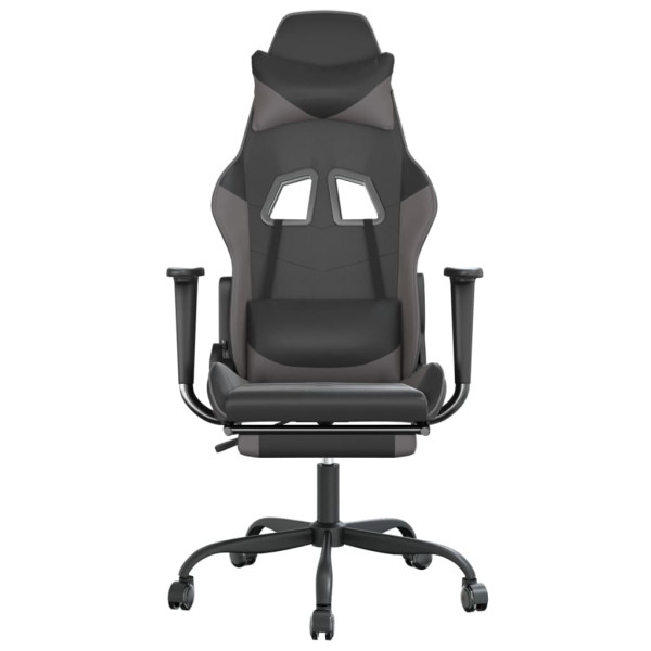 Cadeira gaming massagens c/ apoio pés couro artif. preto/cinza M 4