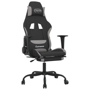 Cadeira de massagem gaming com suporte para pés de tecido preto e cinza claro H
