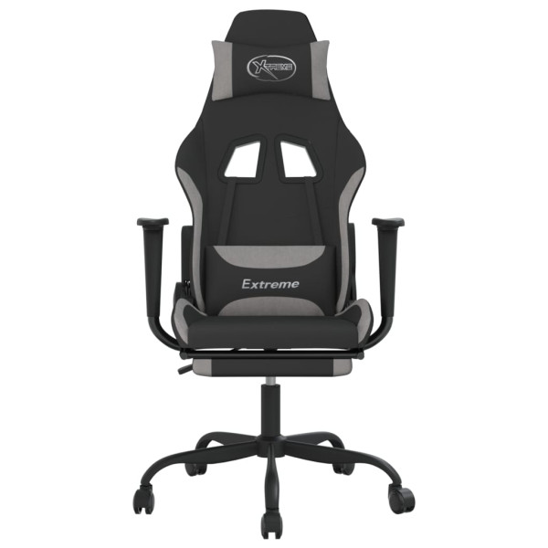 Silla gaming de masaje con reposapiés tela negro y gris claro M 3