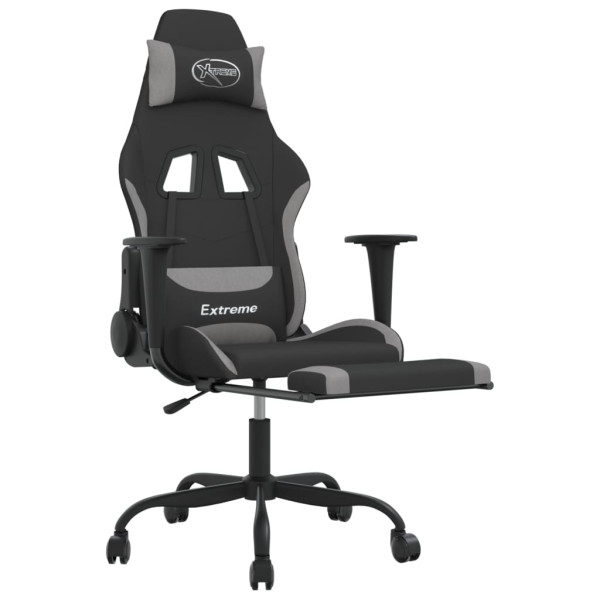Silla gaming de masaje con reposapiés tela negro y gris claro M 4