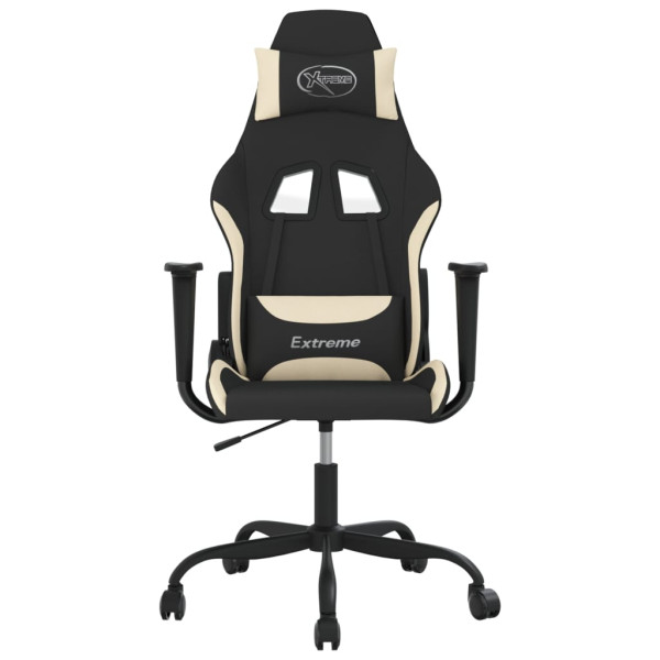 Silla gaming con reposapiés tela crema y negro M 3