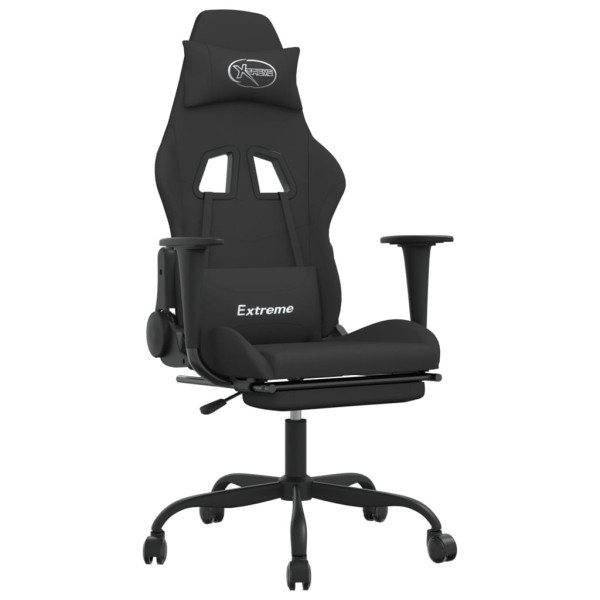 Silla gaming de masaje con reposapiés tela negro M 2