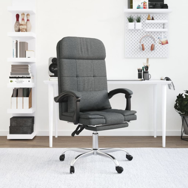 Silla de oficina reclinable con masaje de tela gris oscuro D