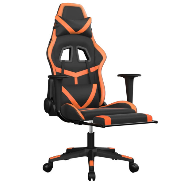 Silla gaming masaje y reposapiés cuero sintético negro naranja M 3