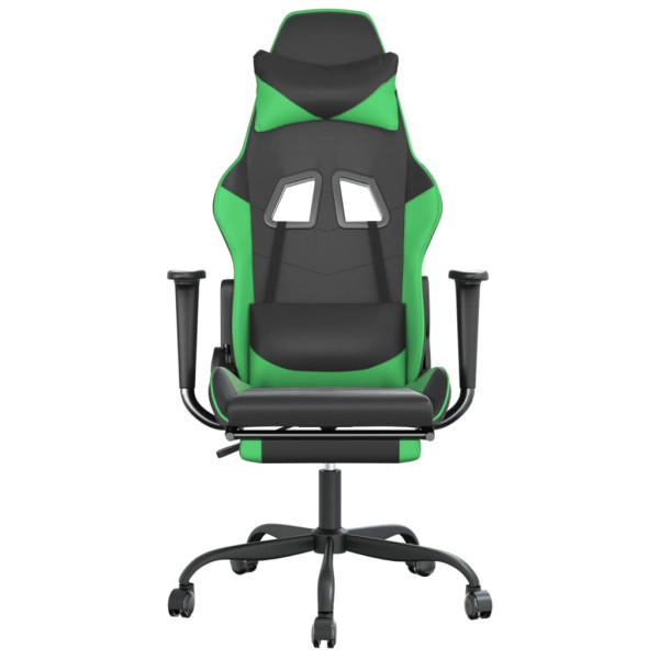 Silla gaming de masaje y reposapiés cuero sintético negro verde M 4