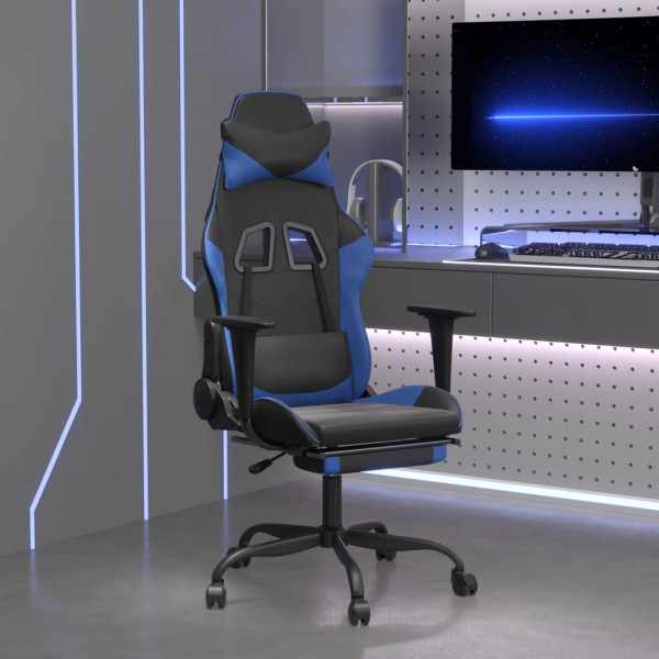 Silla gaming con reposapiés cuero sintético negro azul D