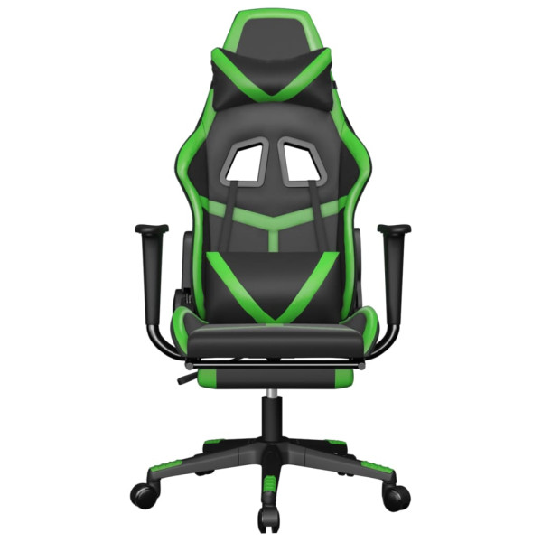 Silla gaming con reposapiés cuero sintético negro verde M 3