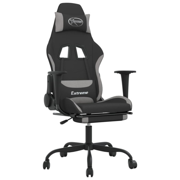 Silla gaming con reposapiés tela gris claro y negro M 2