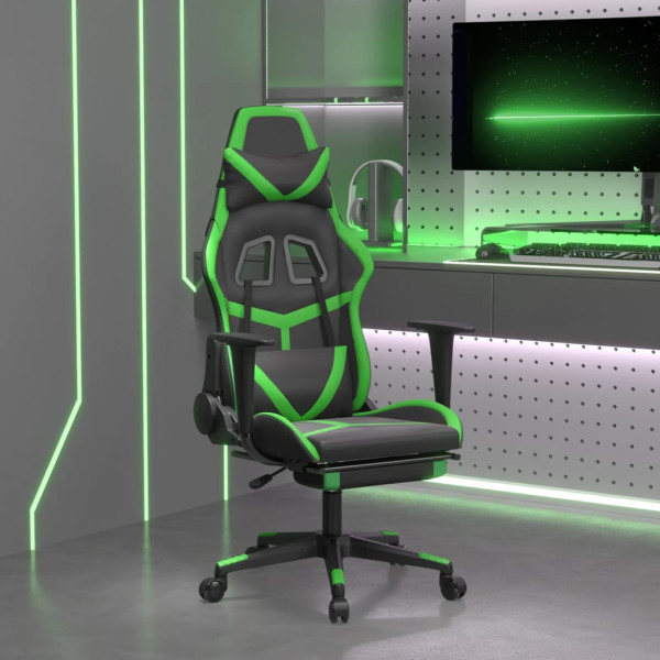 Silla gaming de masaje y reposapiés cuero sintético negro verde M 5