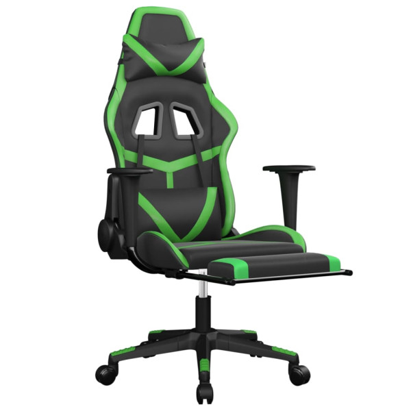 Silla gaming de masaje y reposapiés cuero sintético negro verde M 4