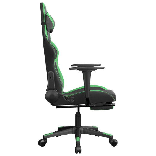 Cadeira gaming massagens c/ apoio pés couro artif. preto/verde M 3