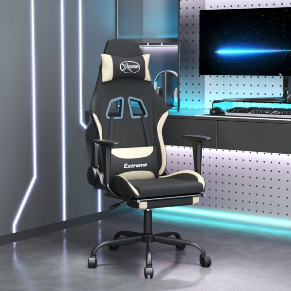 Silla gaming de masaje con reposapiés tela negro y crema D