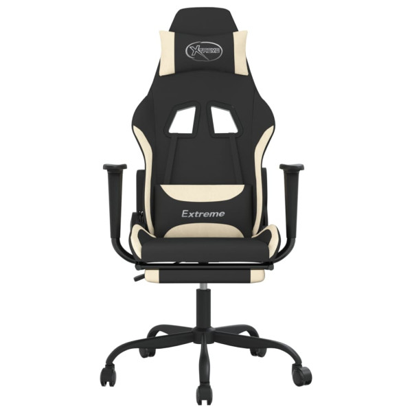 Silla gaming de masaje con reposapiés tela negro y crema M 3