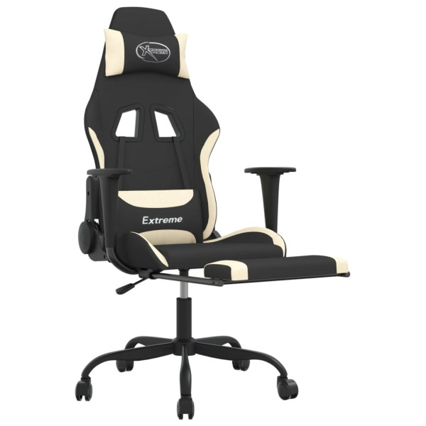 Silla gaming de masaje con reposapiés tela negro y crema M 4