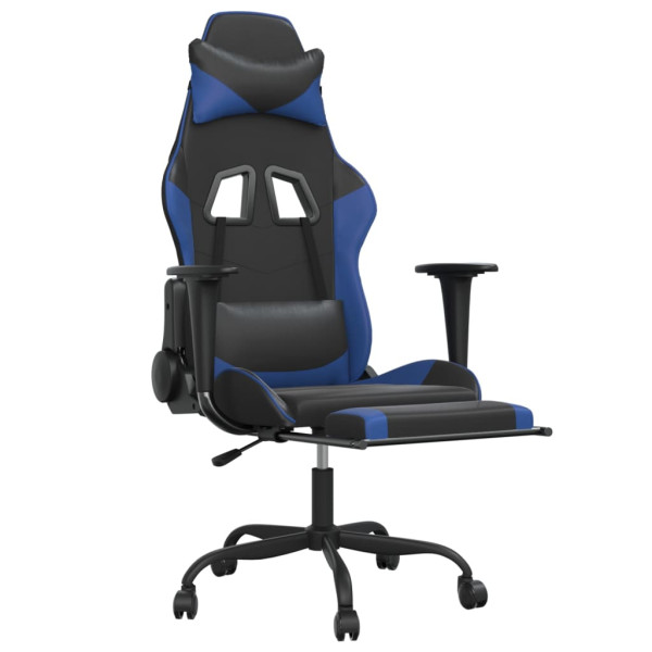 Silla gaming de masaje y reposapiés cuero sintético negro azul M 3