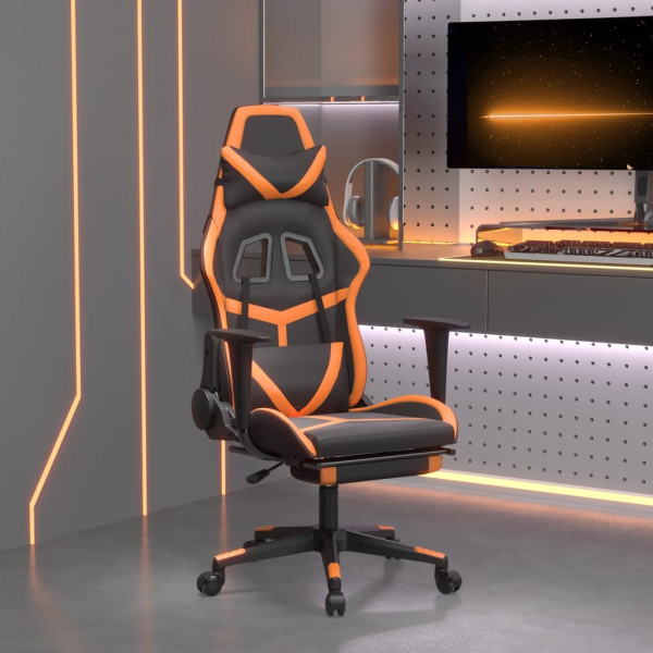 Silla gaming con reposapiés cuero sintético negro naranja D