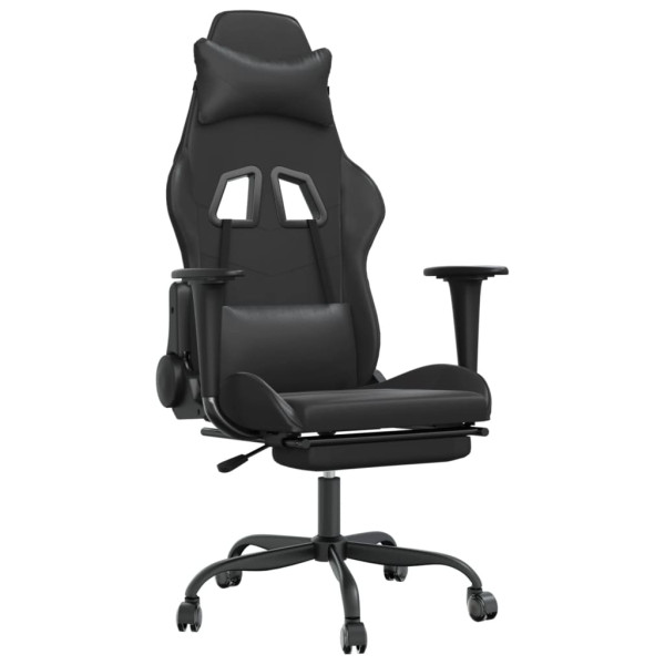 Silla gaming con reposapiés cuero sintético negro M 2