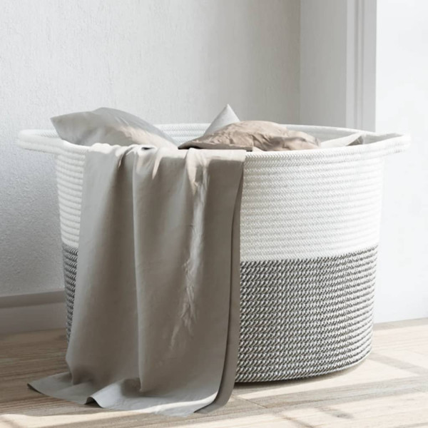 Cesta para ropa sucia algodón gris y blanco Ø55x36 cm D
