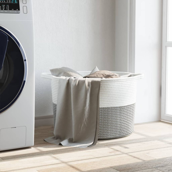 Cesto de arrumação Ø55x36 cm algodão cinzento e branco M 3