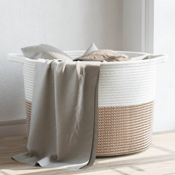 Cesta para ropa sucia algodón marrón y blanco Ø55x36 cm D