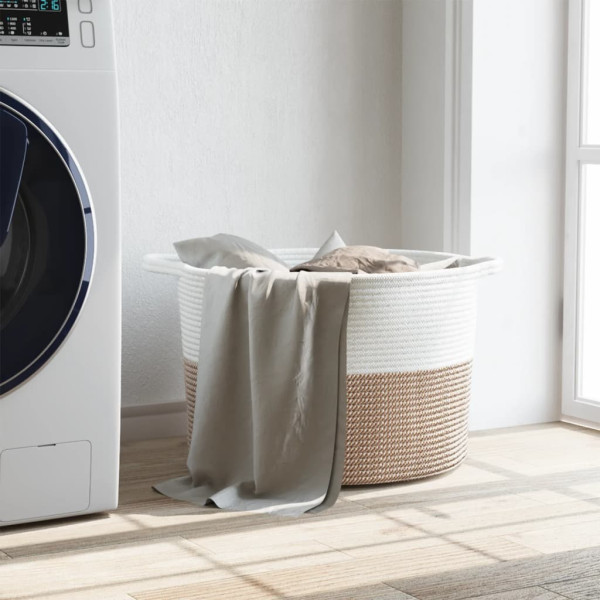 Cesta para ropa sucia algodón marrón y blanco Ø55x36 cm M 3
