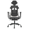 Silla gaming con reposapiés cuero sintético negro blanco 3