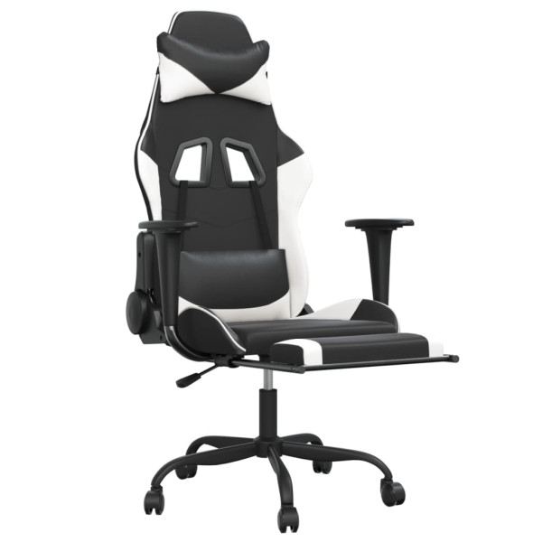 Silla gaming masaje y reposapiés cuero sintético negro blanco M 3