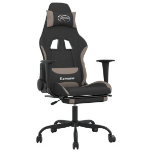 Cadeira de massagem gaming com suporte de pés de tecido preto e cinza taupe H