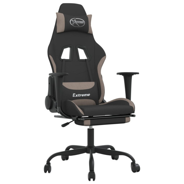 Silla gaming de masaje con reposapiés tela negro y gris taupe M 2
