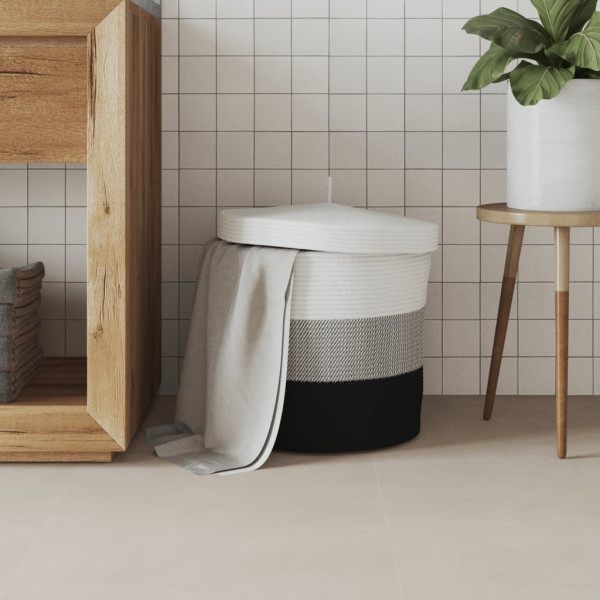 Cesta de armazenamento com tampa de algodão preto e branco Ø40x35 cm M 3