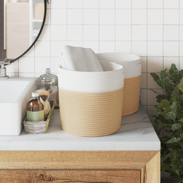Cestas de almacenaje 2 uds algodón beige y blanco Ø28x28 cm M 3