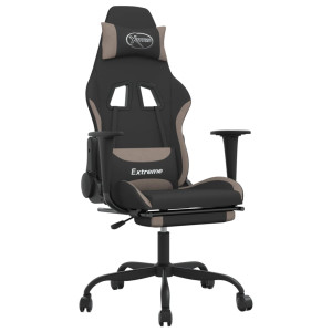Silla gaming con reposapiés tela negro y gris taupe H
