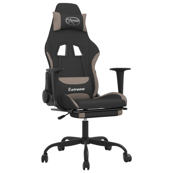 Silla gaming con reposapiés tela negro y gris taupe M 2