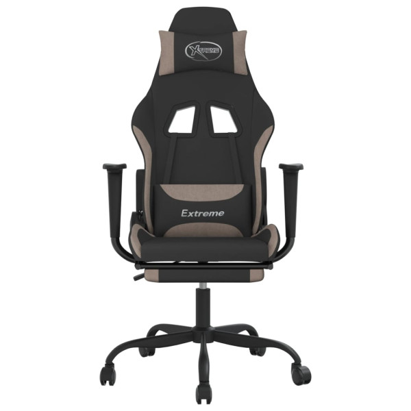 Silla gaming con reposapiés tela negro y gris taupe M 3