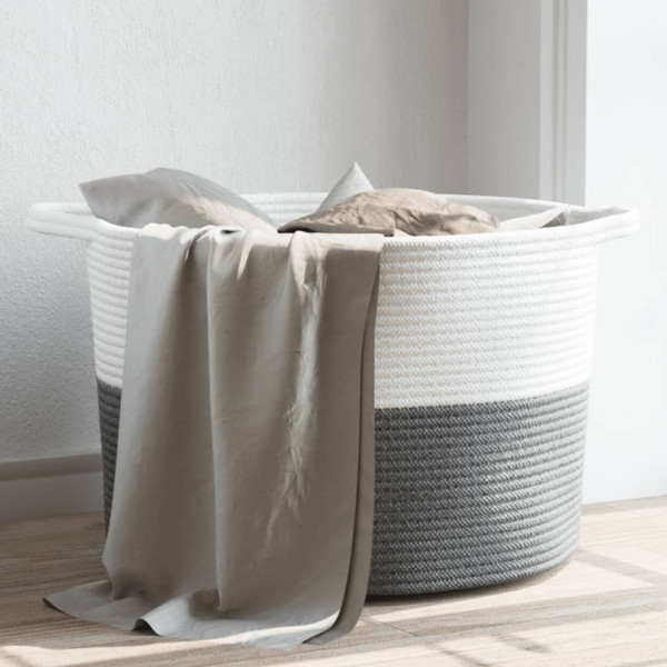 Cesta para ropa sucia algodón gris y blanco Ø55x36 cm D