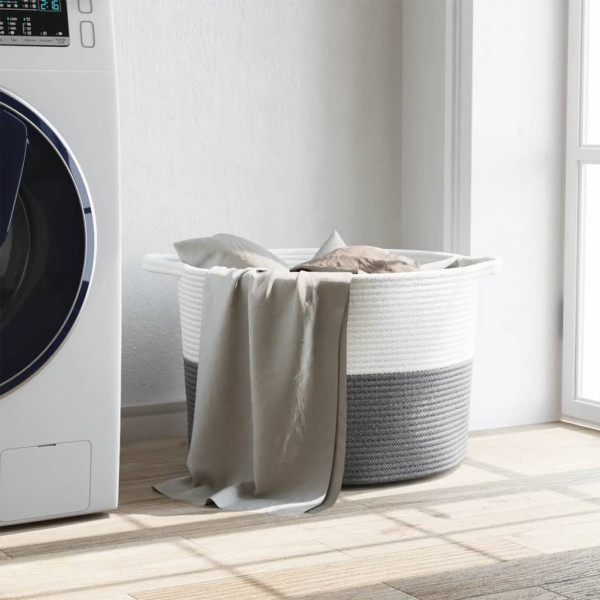 Cesto de arrumação Ø55x36 cm algodão cinzento e branco M 3