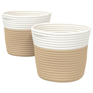 Cestas de almacenaje 2 uds algodón beige y blanco Ø24x18 cm H