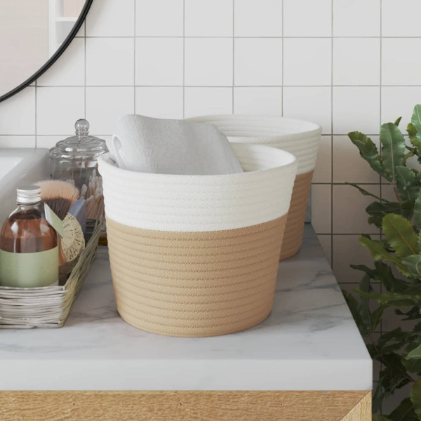 Cestos de arrumação 2 pcs Ø24x18 cm algodão bege e branco M 3