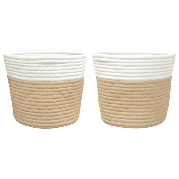 Cestos de arrumação 2 pcs Ø24x18 cm algodão bege e branco M 4