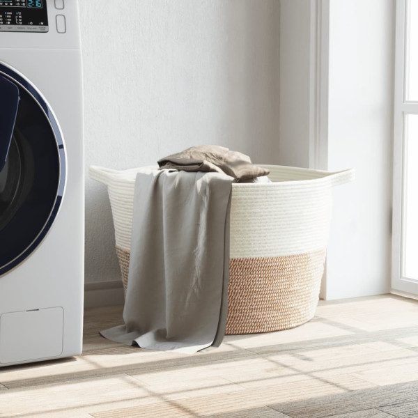 Cesta para ropa sucia algodón marrón y blanco Ø60x36 cm M 3
