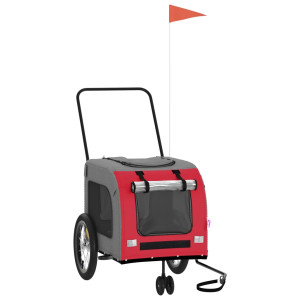 Remolque de bicicleta para perros hierro tela Oxford rojo gris H