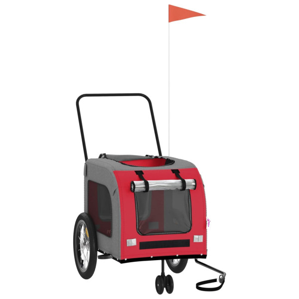 Remolque de bicicleta para perros hierro tela Oxford rojo gris M 3