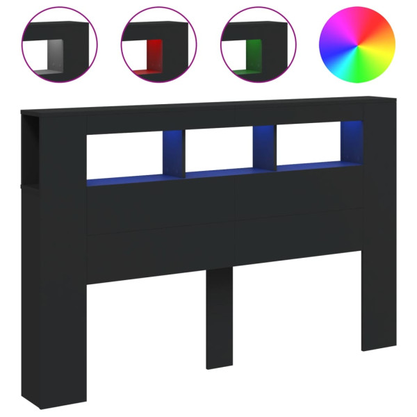 Cabecero con LED madera de ingeniería negro 160x18.5x103.5 cm M 2